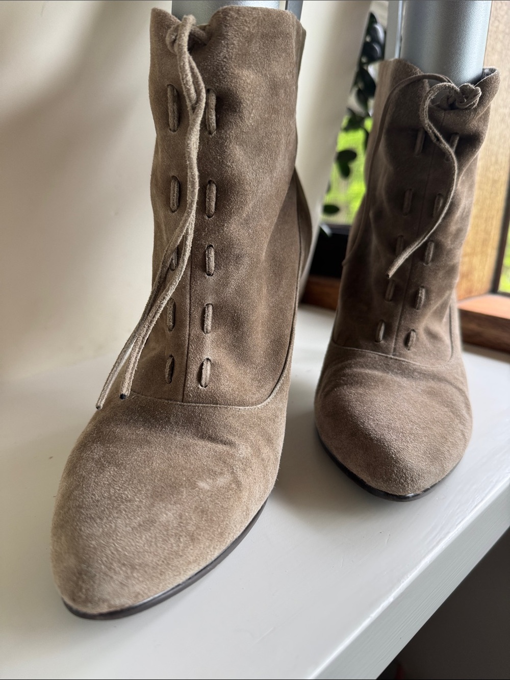 Calvin Klein Taupe Suede Lace-Up Ankle Booties